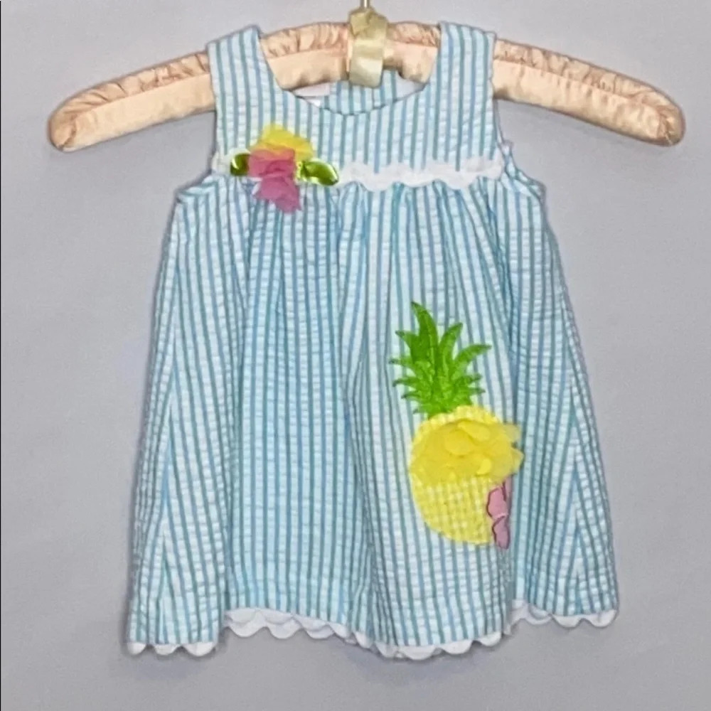 Bonnie Baby Seersucker Pineapple Dress in Aqua